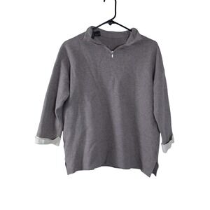 TAHARI Women Gray Quarter Zip Pullover Sweatshirt 3/4 Sleeve Size XL